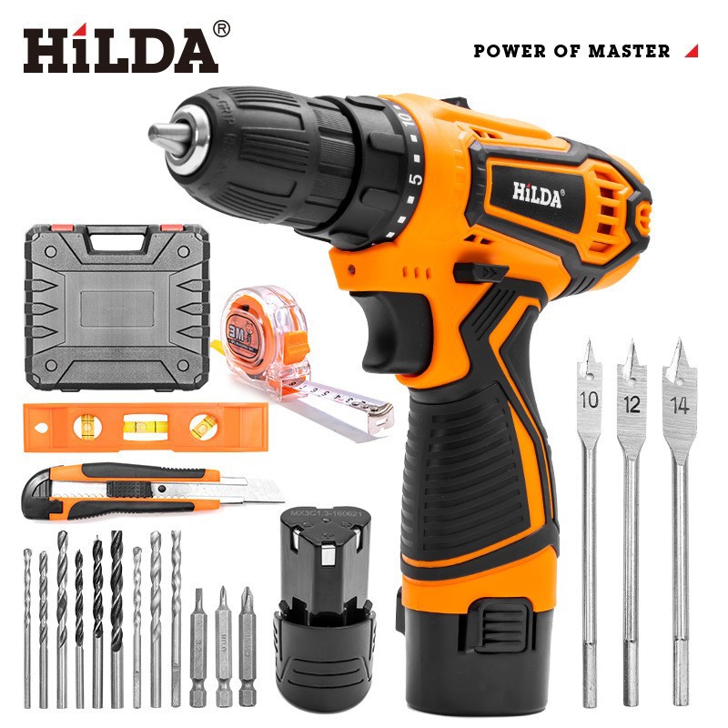 Taladro de mano de doble velocidad Destornillador de batería de litio doméstico Destornillador recargable Juego multifuncional inalámbrico Destornillador eléctrico en stock