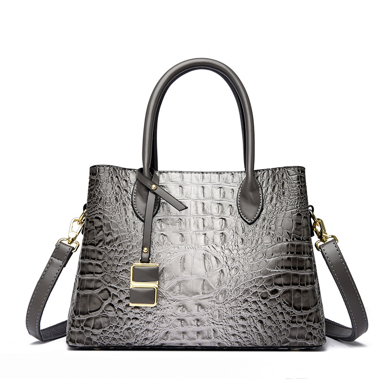 Genuine Leather Women's Handbag - Crocodile Embossed Large Capacity Crossbody Bag, Elegant Gift For Mother - Thumbnail 7