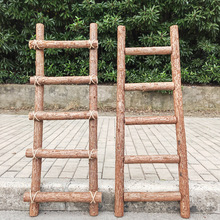 摄影木实木乔迁搬家摆件步步高升梯梯子装饰橱窗木梯新居带皮原