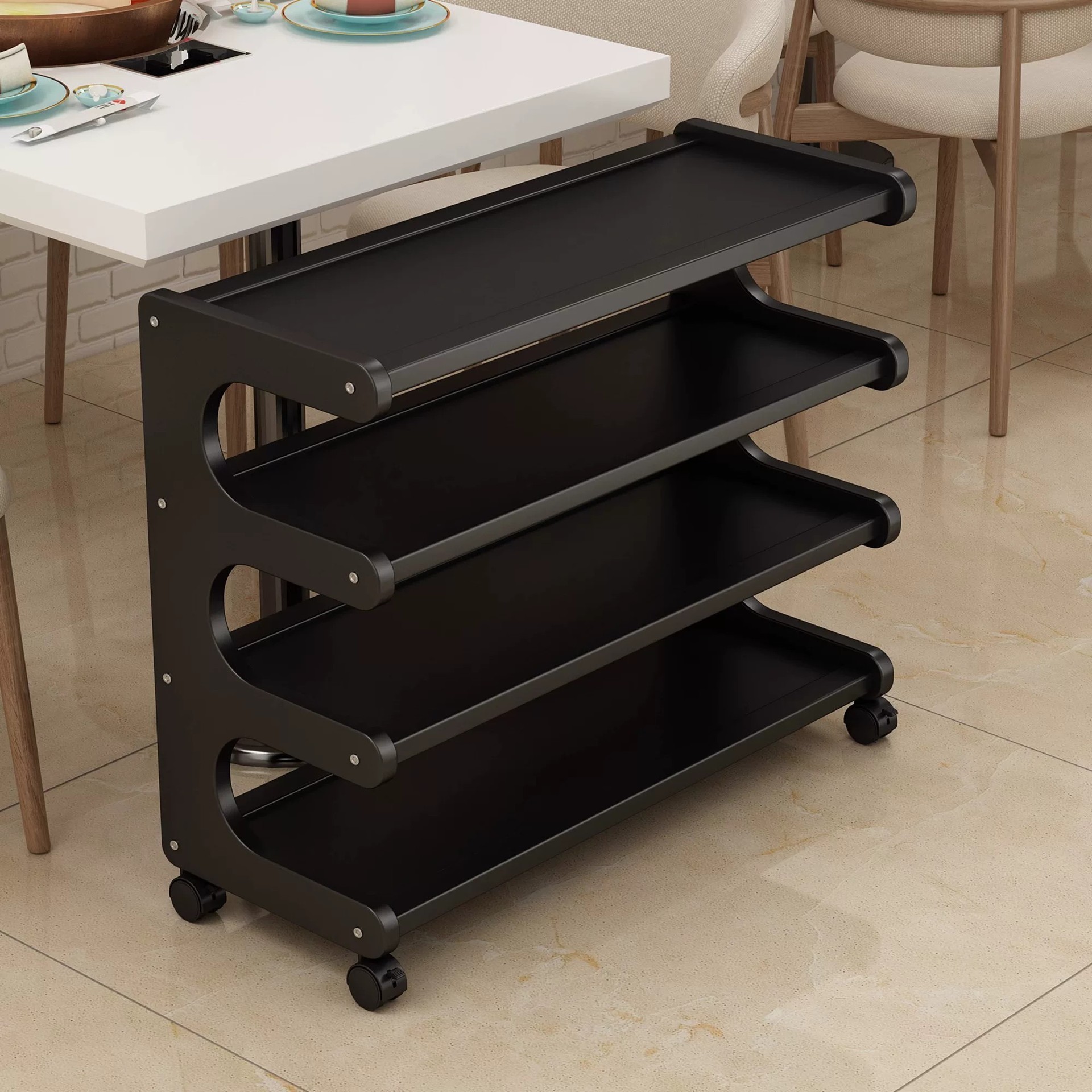 Mobile Dining Cart Storage Rack, Multifunctional Hot Pot and Barbecue Shop Wheeled Food Rack, Commercial Restaurant Multi-Layer Household Storage Rack