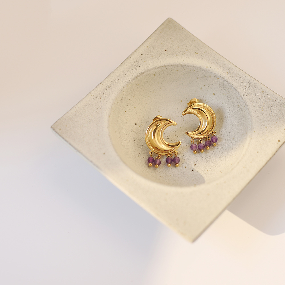 304 Stainless Steel Material Real Gold Plated Moon 304 Stainless Steel Cute Modern Style Waterproof Non Tarnish Drop Earrings