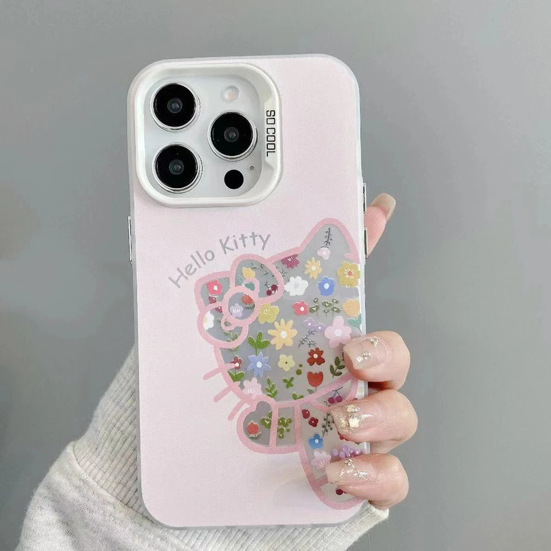 镂空碎花Kitty猫适用iPhone16/17手机壳14彩银IMD15/13女12支架xs|undefined