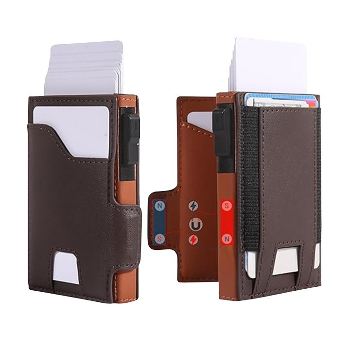 Amazon gran capacidad RFID anti-robo cartera de cuero de alto nivel para hombres dos plegables cartera de cuero de negocios