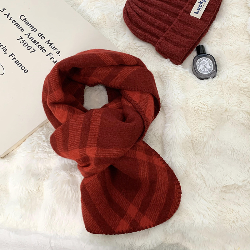 Bufandas coreanas para mujeres 2025 invierno color diamante caliente engrosado chapa de punto doble bufandas al por mayor