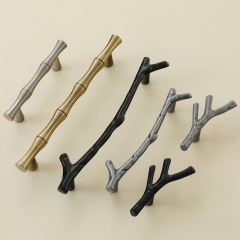 現代簡約櫥櫃樹枝拉手美式黑色銀酒櫃抽屜衣櫃竹節門把手家具五金