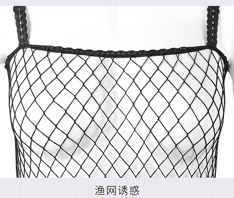 Feimu Mesh Open-Crotch Suspender Bodysuit for Women, Black, One Size — detail image 27