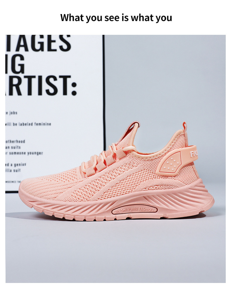 Cross-Border Plus Size Casual Breathable Sneakers Women's Versatile Solid Color Running Shoes_voghion.com