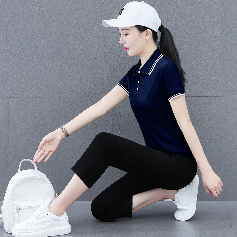 アイスシルク半袖クロップドパンツスポーツスーツ女性のための夏の2025新しいファッションルーズカジュアル痩身2点セット|undefined