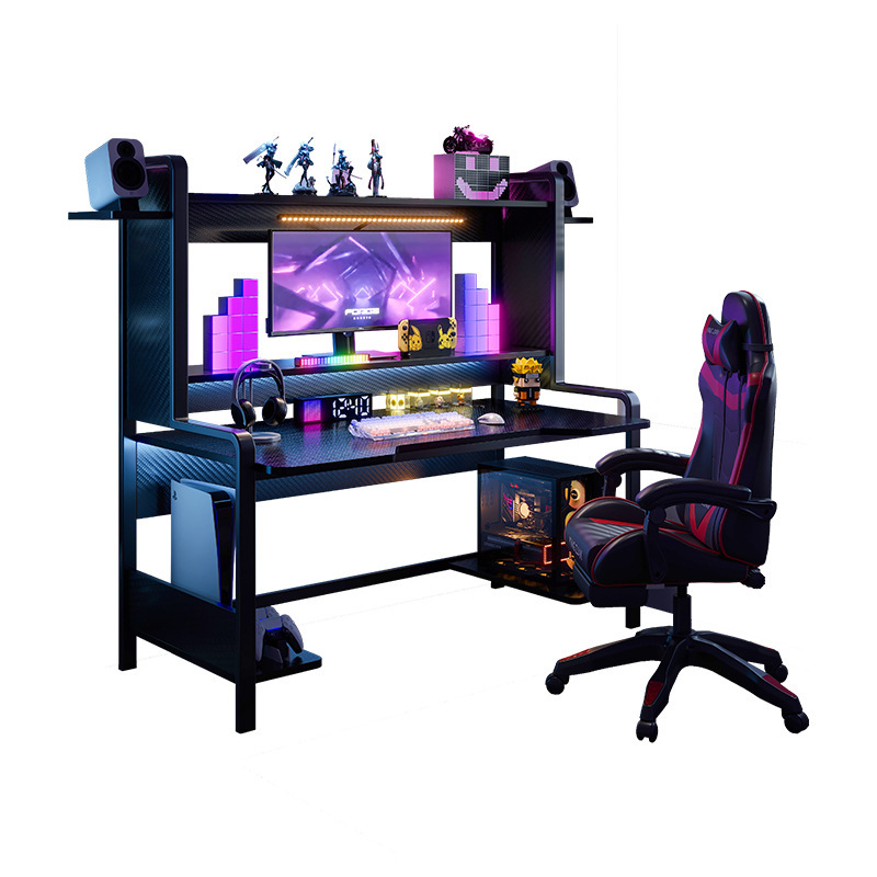 Escritorio para computadora, juego de escritorio, mesa y silla para deportes electrónicos, combinación de escritorio para dormitorio, estantería, escritorio de oficina de fibra de carbono para el hogar integrado