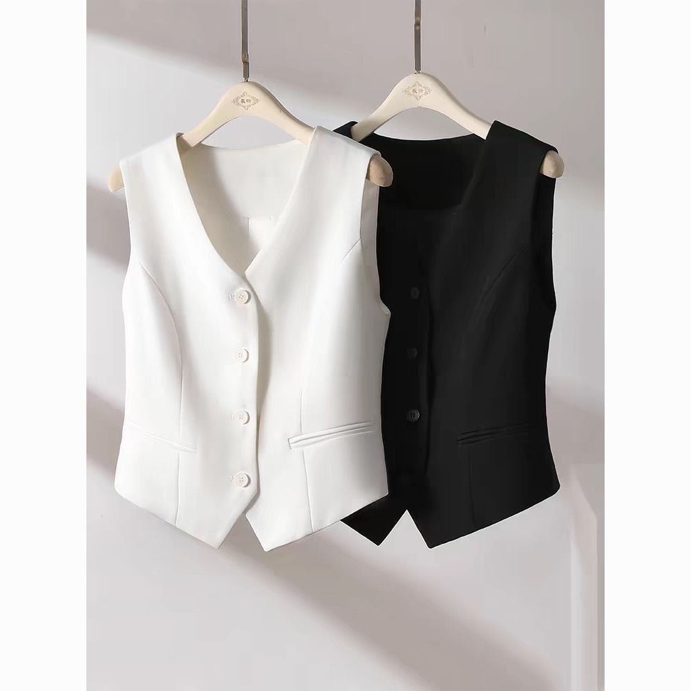 Suit Vest Women's V-Neck Vest Summer New Style 2024 Fashion Spring & Fall Sleeveless Waistcoat Short Cardigan Top