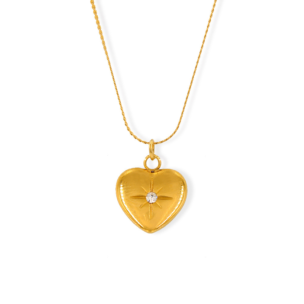 Fashion Heart Shape Stainless Steel Plating Zircon Pendant Necklace 1 Pair