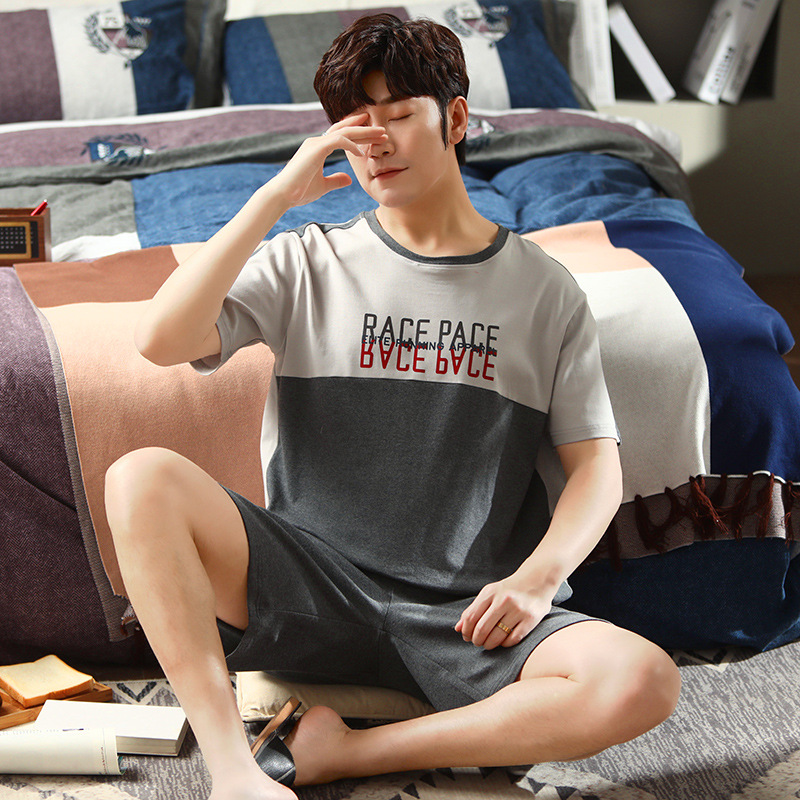 Pijamas de algodón de verano de los hombres de manga corta más tamaño Estudiante Juventud verano fino algodón desgaste del hogar traje