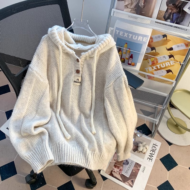 Lazy style gray hooded sweater women's 2024 new explosion autumn and winter coat sweater long sleeve top
