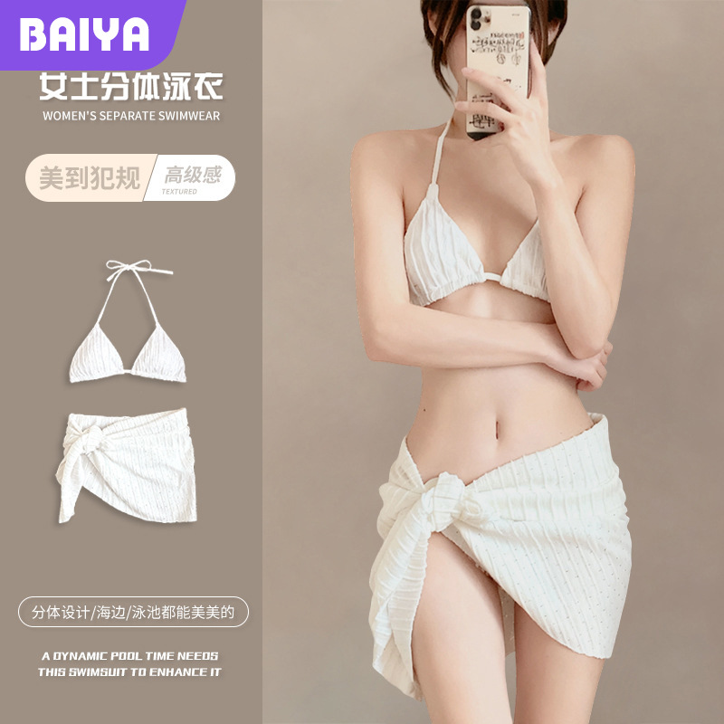 Traje de Baño Bikini de 3 Piezas para Mujer de Poliéster para Natación y Vacaciones