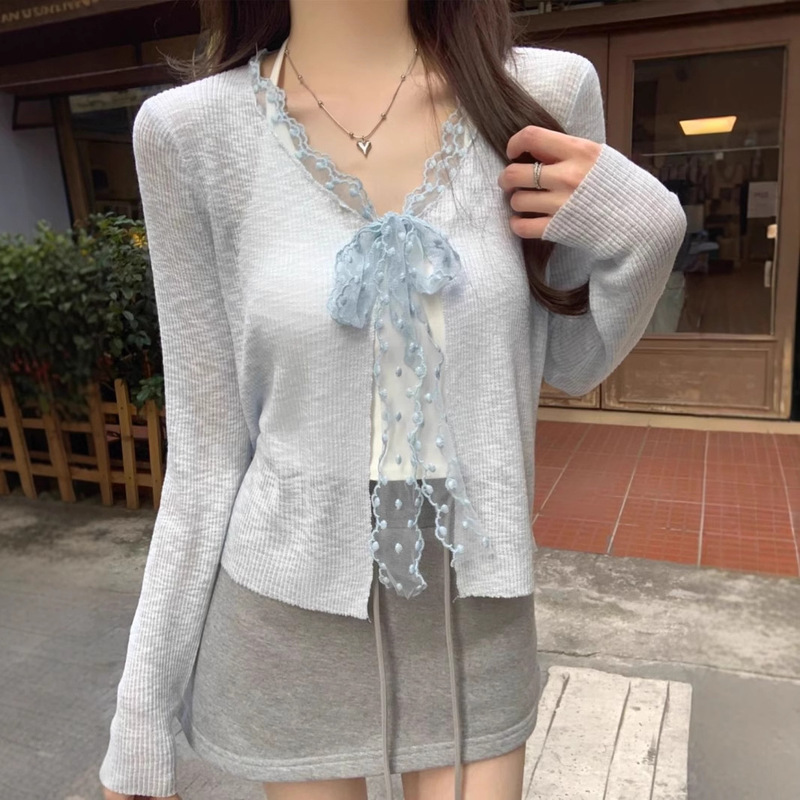 [Self-Operated Factory Ready for Delivery] Sun Protection Small Jacket for Women Summer Sweet Splicing Lace Strap Thin Cardigan