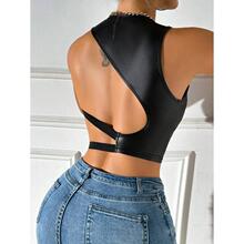 W 39046 Hollow PU Leather Tight Tank Top �ο� PU ���������