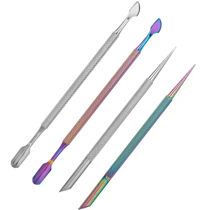 estilo ruso de acero de doble cabeza empuje bisel naranja varilla de remoción de uñas raspador de piel muerta empuje uñas raspador de arena frontal herramienta de acero inoxidable