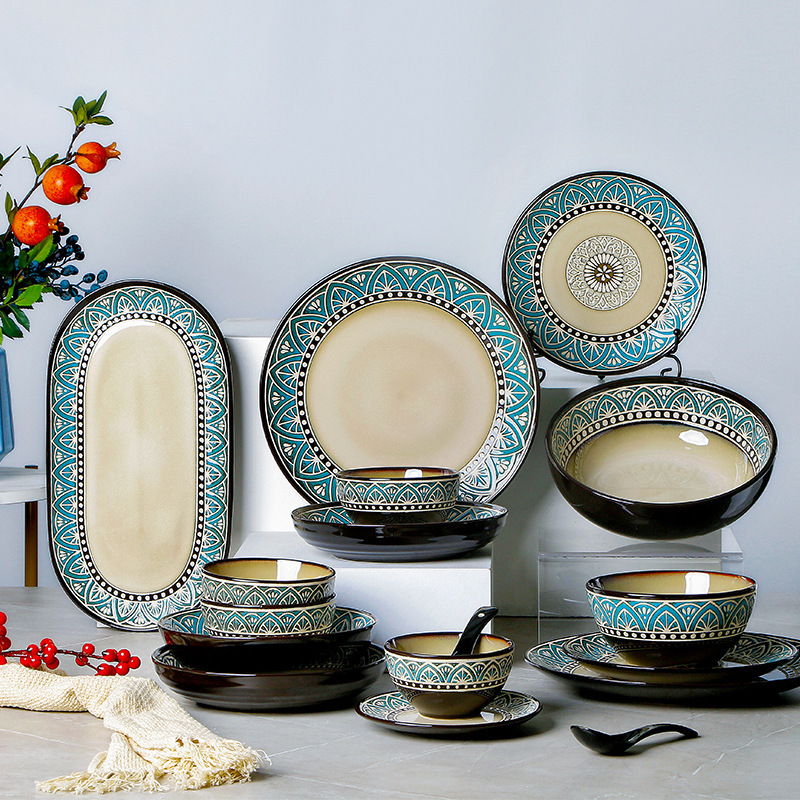 OMK new ceramic tableware salad plate Western steak Thai food theme personality restaurant light luxury wind plate