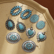 欧美跨境波西米亚风松石耳环高级感椭圆爱心耳坠女波西米亚风耳环