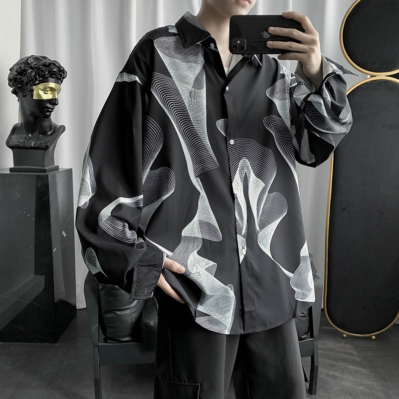 Men's Hong Kong-style Shirt Trendy Brand All-match Hip-hop Handsome Long-sleeved Shirt Korean-style Trendy Spring and Autumn Jacket Autumn Jacket Men's Hong Kong-style Shirt Trendy Brand All-match Hip-hop Handsome Long-sleeved Shirt Korean-style Trendy Spring and Autumn Jacket Autumn Jacket