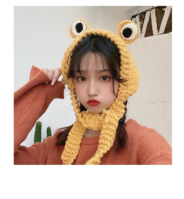 El otoño y el invierno grandes ojos sombrero de rana sombrero hecho a mano protección del oído diadema Sombrero estilo coreano verde lindo Shrek lana de punto