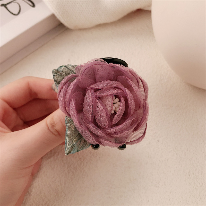 Nuevo anillo de cabello de flores de malla de goma de goma de goma de cabello de la chica de la cola de cabello de la chica pequeña fragancia