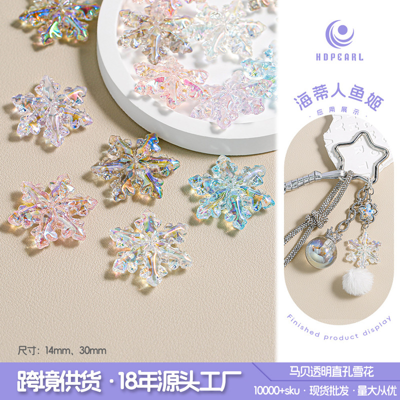[Pack of 10-30 Pieces] Christmas Transparent Through-Hole Snowflake Handmade Loose Beads for Phone Chains, Keychains, and Decorative Accessories