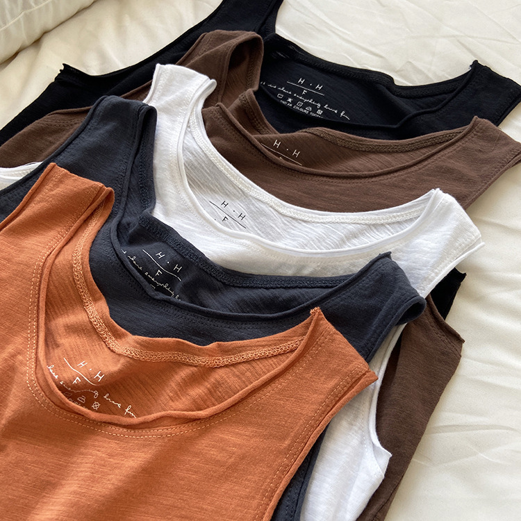 Breathable Slub Cotton Tank Top for Women, Summer Loose Fit, Versatile Casual Sleeveless Camisole, Can Be Worn Outside