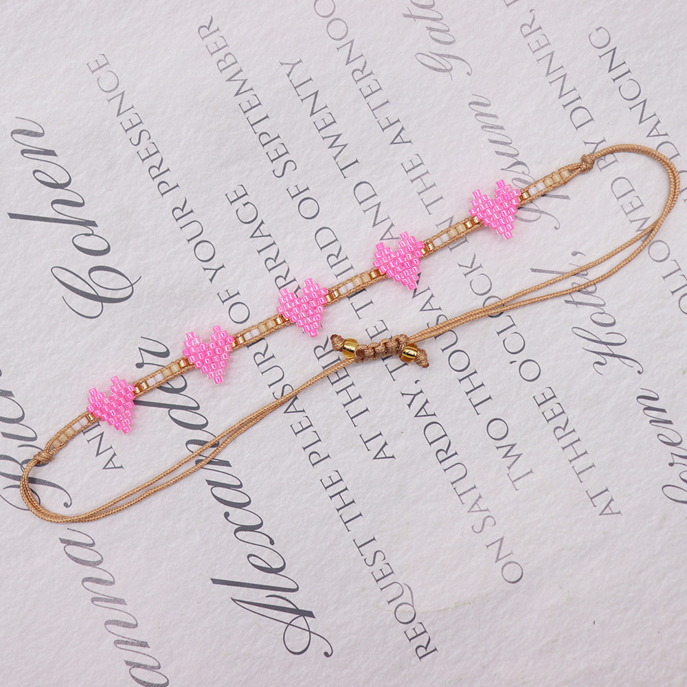 1g Weight Bracelets Classification 1 Piece Quantity Holiday, Travel Occasion Glass Material Heart Shape Pattern Women'S Gender Beaded Design Sweet Style Sweet Heart Shape Glass Beaded Women's Bracelets 6