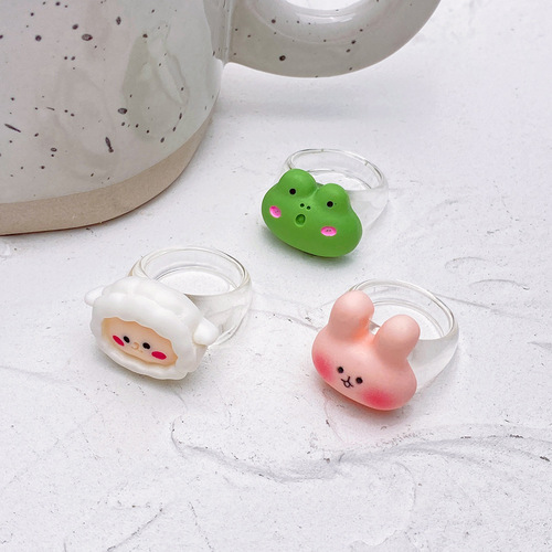 Cartoon animals bear frog rabbit elephant resin ring creative childlike transparent resin ring jewelry wholesale