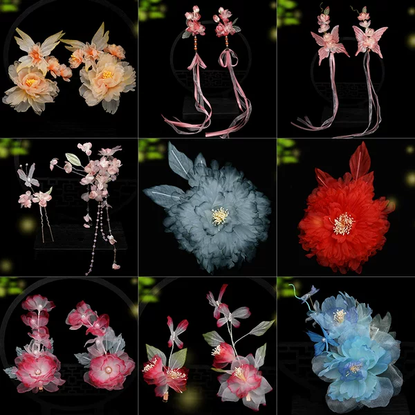 New ancient-style elegant silk flower hairpin, forest-style sweet Tang-style Hanfu cheongsam side-updo floral hair accessory