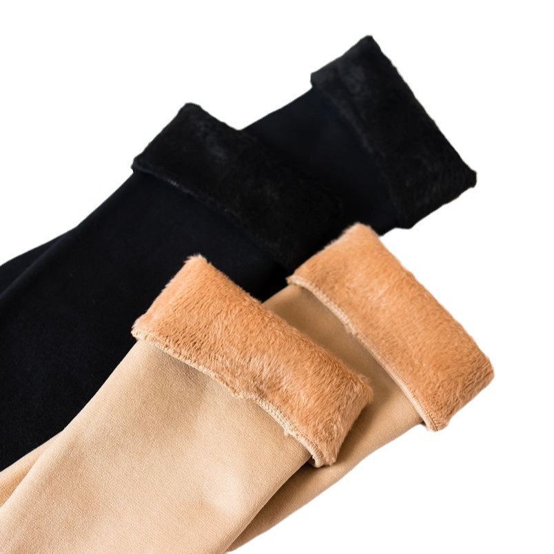 Calcetines de media pantorrilla de color carne forrados de lana de las mujeres sobre la rodilla color de la piel Otoño e Invierno sobre la rodilla calcetines anchos engrosados calcetines altos calcetines de nieve cálidos