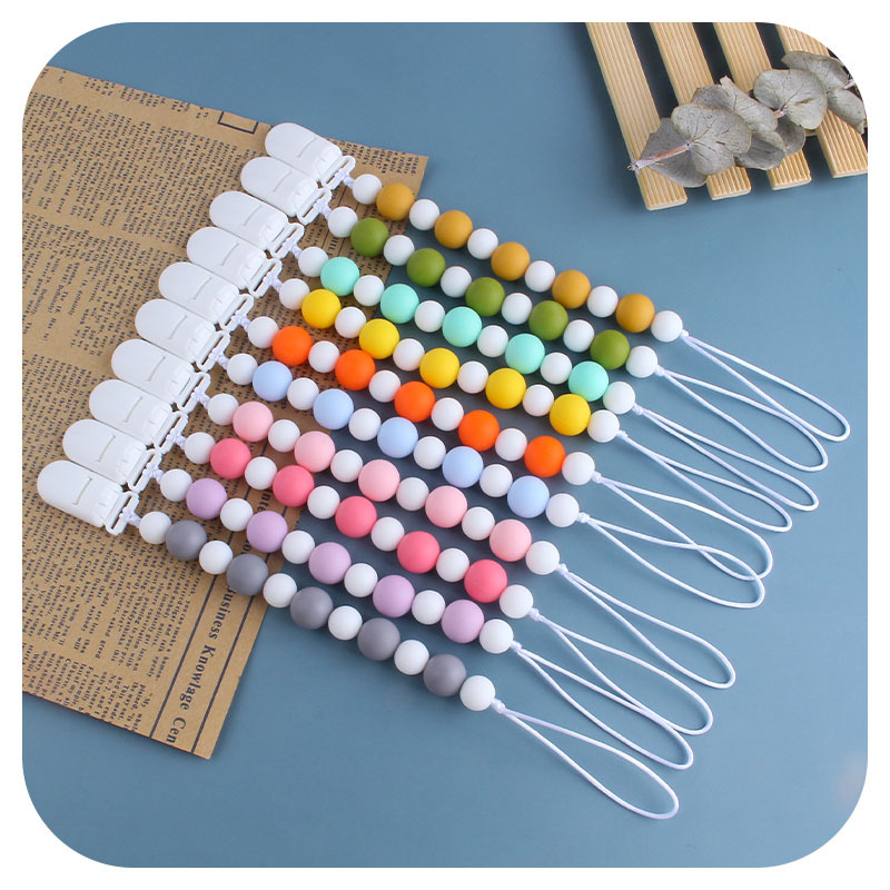 Nuevo bebé suministros plástico pico clip de silicona perlas mordedor bebé molar juguetes chupete cadena anti-perdida cadena