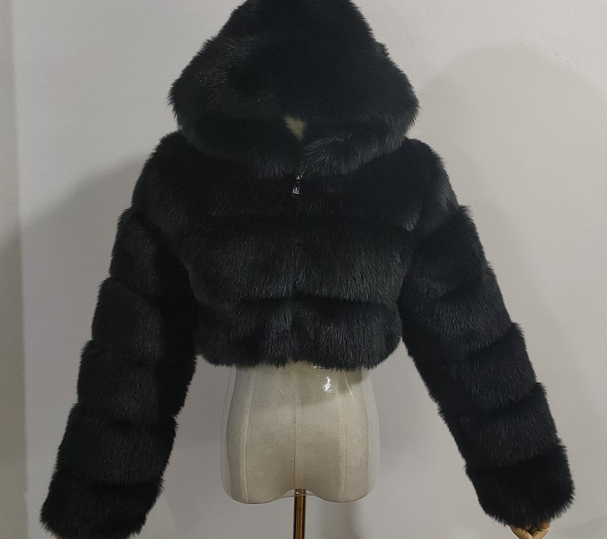Women's Clothing fur coat fox fur splicing with hood short long sleeved women's clothing spot_voghion.com