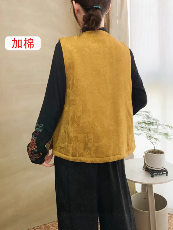 2025秋冬款加棉国风缎面重工刺绣女坎肩宽松版女士对称绣民族风马|undefined