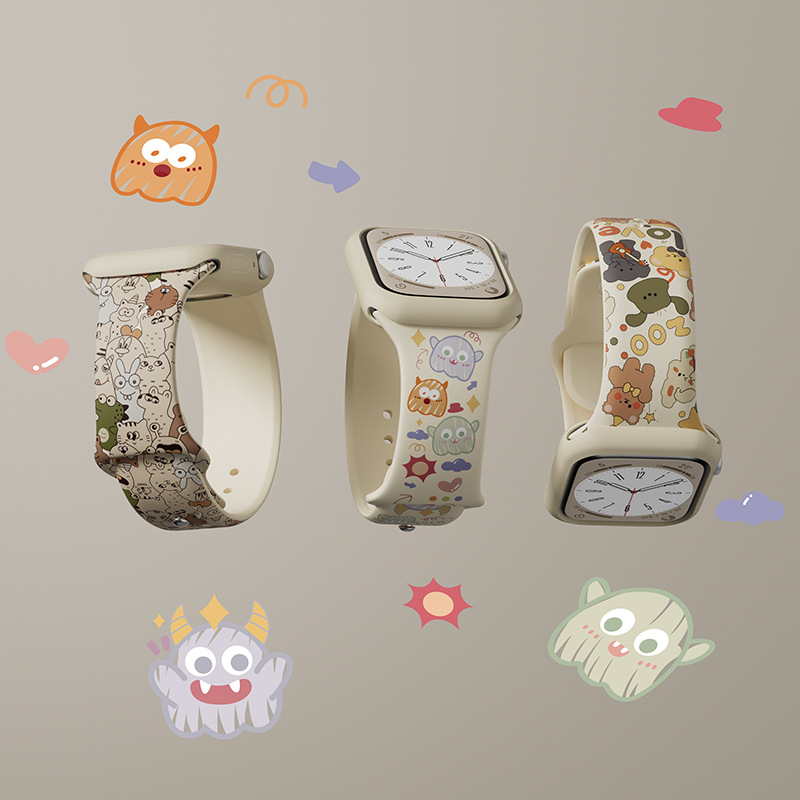 Aplicable Apple S10 reloj iwatch9 correa impresión en color silicona applewatch8 dibujos animados S9 nicho S8/S7