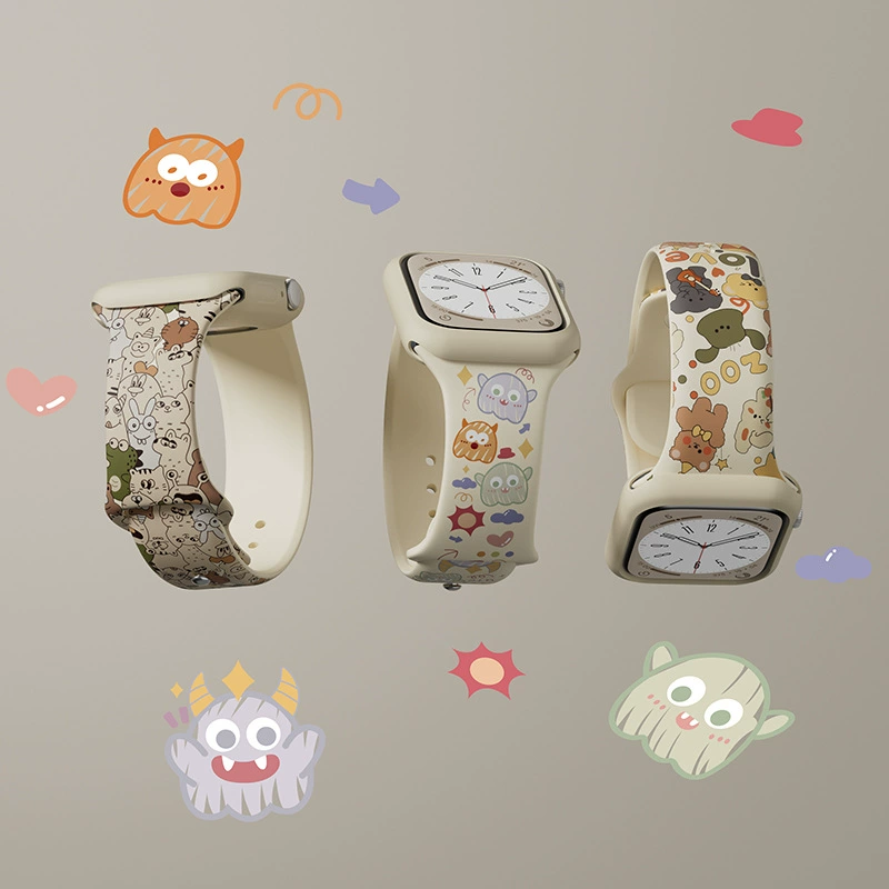 Совместимо с Apple S10 часы iWatch9 ремешок цветной принт силикон applewatch8 мультяшный S9 благородство S8/S7