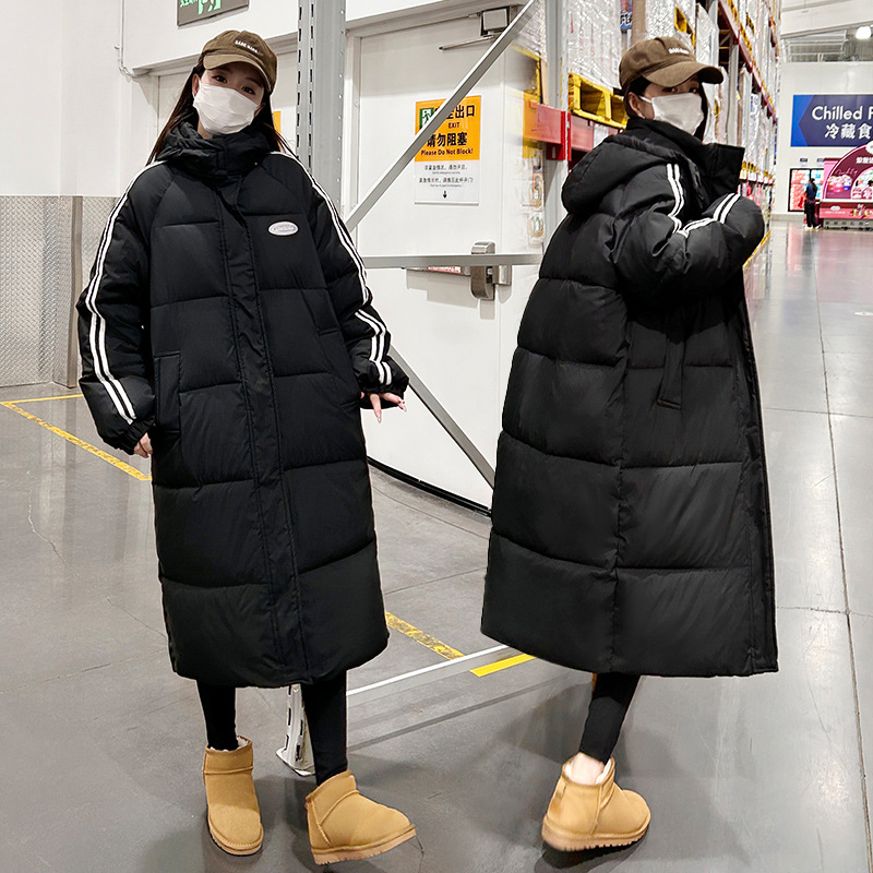 2024 nuevo abrigo de algodón de pluma para mujeres largo encapuchado abrigo de algodón coreano chaqueta de algodón suelta chaqueta de pan abrigo de estudiantes de moda