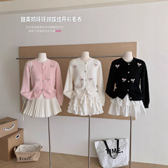 甜美立体蝴蝶针织开衫女2025早秋季新款韩系温柔风气质软糯毛衣