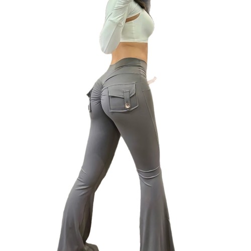Yoga Pants High-Waisted Bell Bottom Work Pocket Pants for Women, Buttock Lifting, Body Shaping, Abdominal Exercise, Sports Long Pants for Women