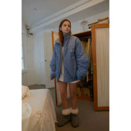 现 2025冬季新款韩国设计师休闲减龄慵懒风保暖立领棉服外套