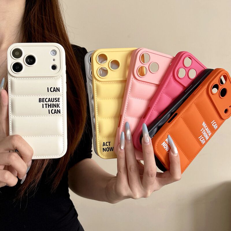 Suitable for iPhone 17Promax Mobile Phone Case, Apple 16E Liquid down Jacket Tpu Letter 15Pro Protective Cover