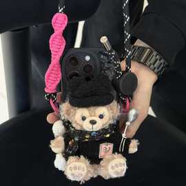 可爱玫玫达菲熊包包挂件手机链可斜跨千金小香风公仔背链条新款