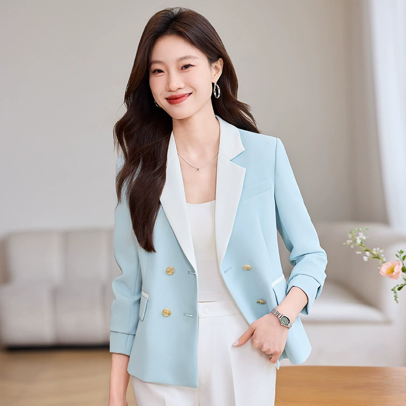 Autumn demi-season fashionable blue short classic suit jacket, Korean style, high-quality style
