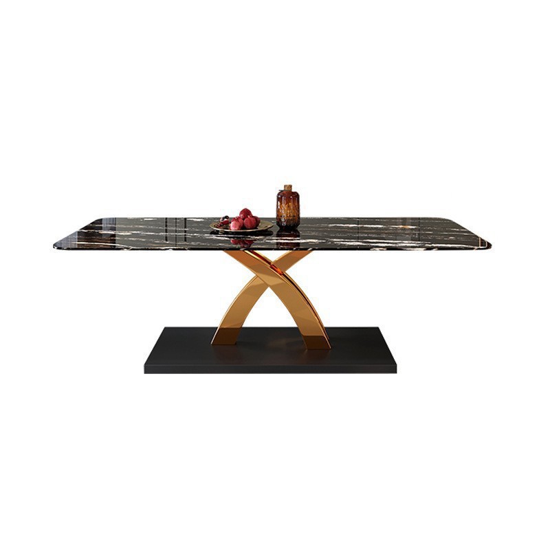 Mesa de comedor de tabla de roca de lujo ligera y combinación moderna y simple, mesa de comedor rectangular creativa para hogares pequeños