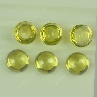 现货圆形平底素面橄榄黄色锆石 半球形卜面蛋面黄立方氧化锆戒面