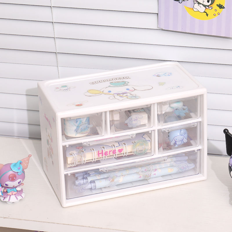 Caja organizadora de escritorio Sanrio — diseño de nueve compartimentos con cajones, ideal para dormitorio o papelería estudiantil