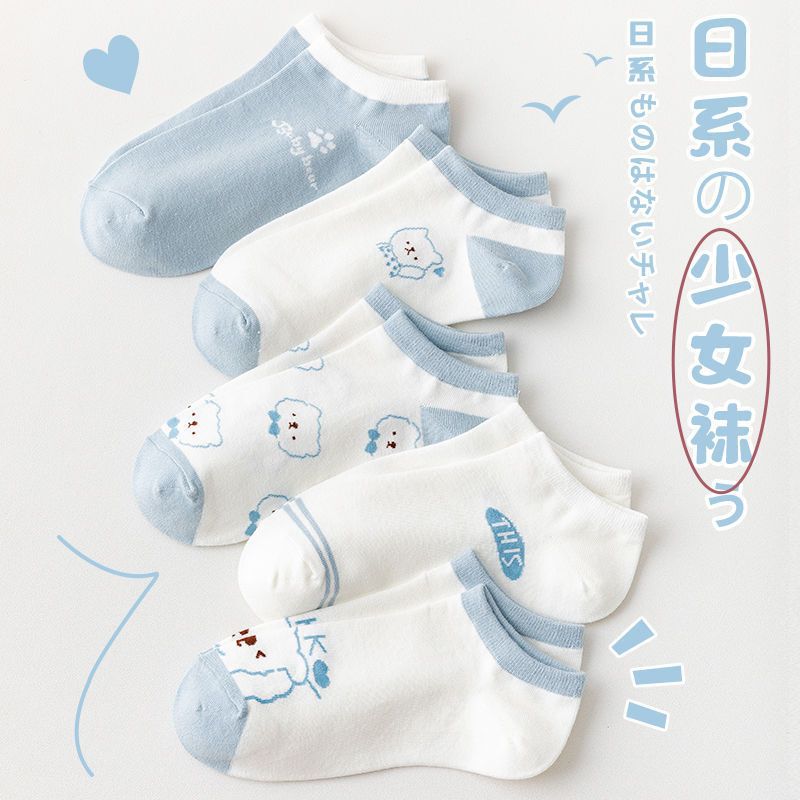Zhuji socks women's socks spring and autumn thin ins trendy all-match breathable sweat-absorbent low-cut boat Socks for students