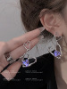 Blue cute earrings with bow, asymmetrical brand rabbit, 2021 collection, Japanese and Korean