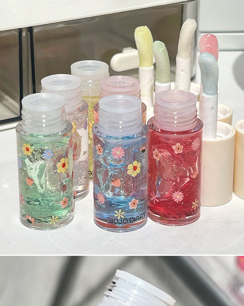 Jiujiu Diary Crystal Jelly Lip Oil Moisturizing Lip Care Lipstick Moisturizing and Reducing Lip Lines Base Lipstick Women's Lip Gloss undefined